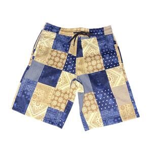 NWT Fresh Prints of Bel-Air Patchwork Bandana Shorts Mens Small Ecru Navy
